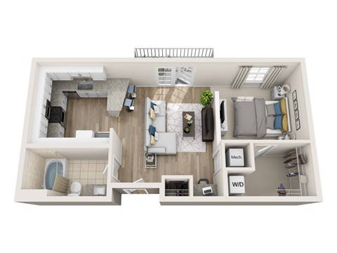 Floor plan for studio, 1 bath, 581 sqft